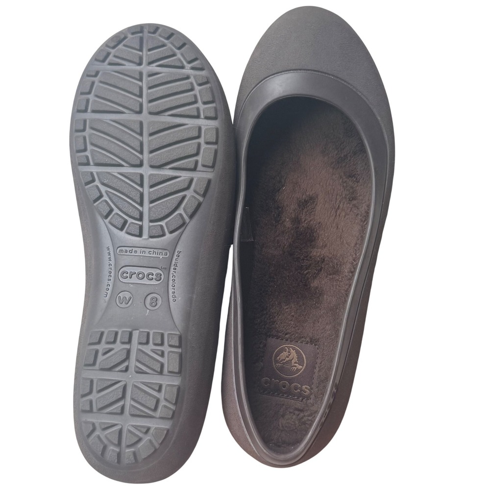 Crocs Alice Work Flats Brown Faux Fur Lined Slip On Shoes Womens Size‎ 8 EUC - Picture 3 of 7
